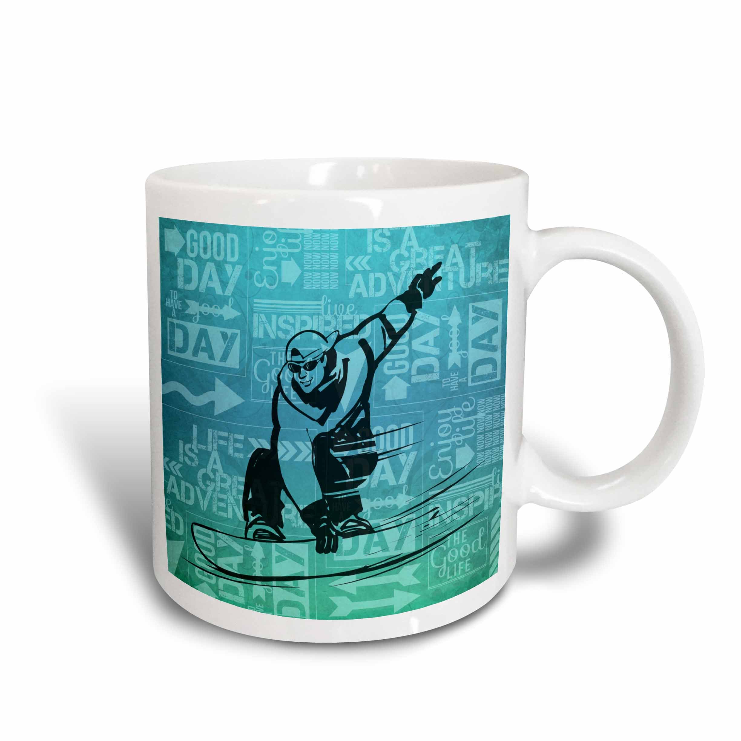 3dRoseSnowboarding Winter Sports Silhouette with Adventure Word Art-Two Tone Red Mug, Ceramic, 10.16 x 7.62 x 9.52 cm