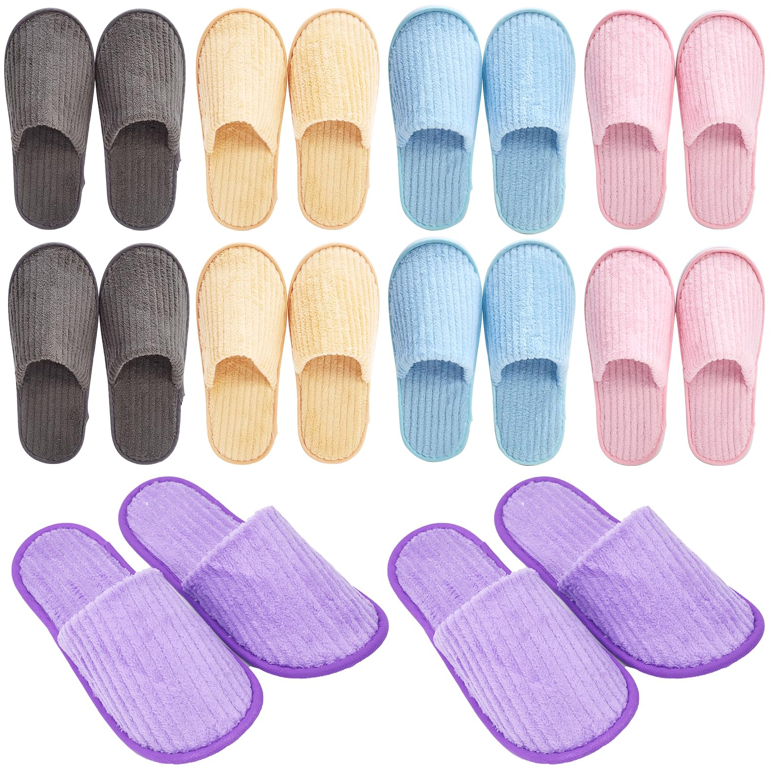 10 Paar Hotelslipper aus Korallenvlies, 5 Farben, für Damen und Herren | Weich, leicht und mit strukturierter Sohle – wiederverwendbare Gästehausschuhe für Hotel, Spa, Reise und Zuhause