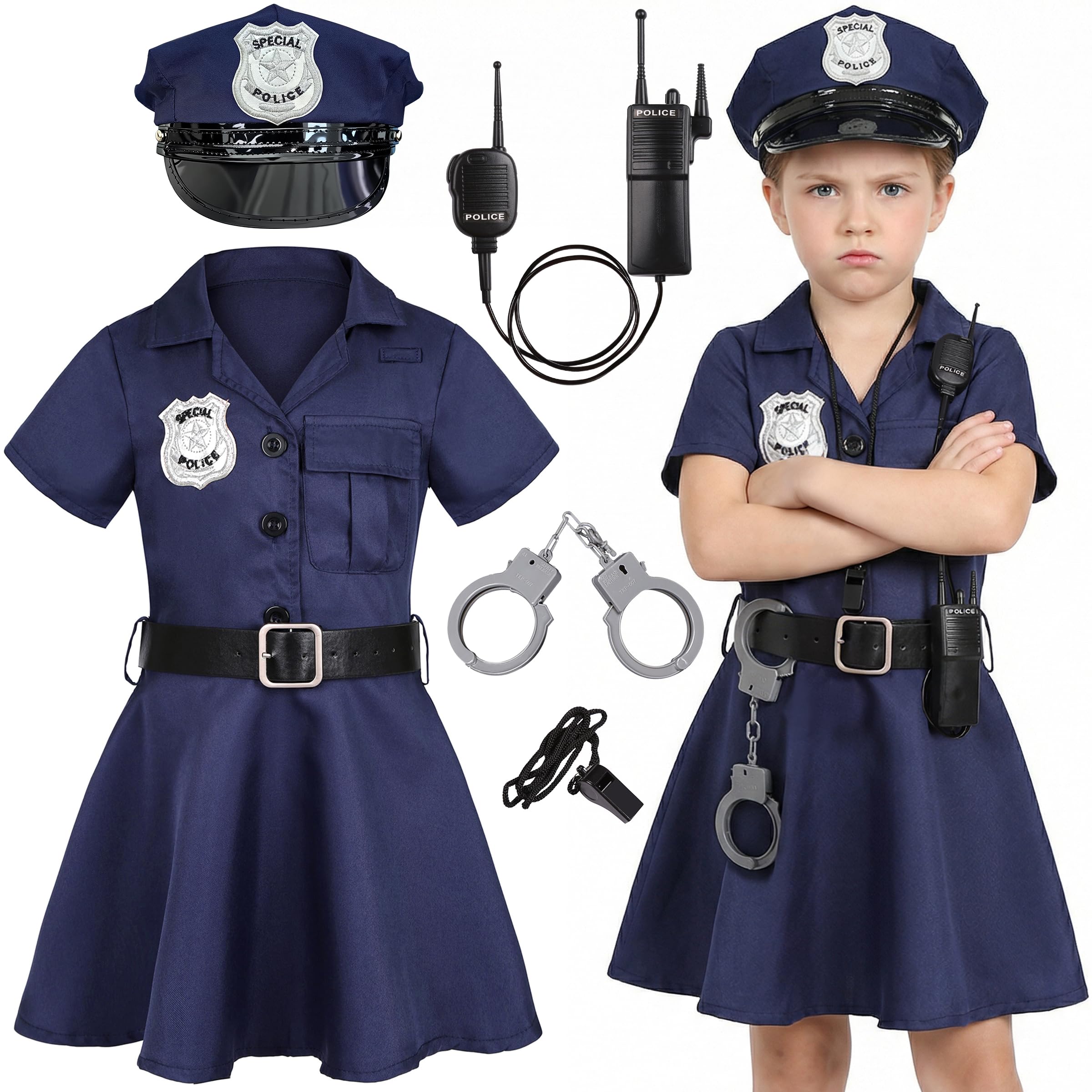 Girls Police Officer Costume Cop Outfit for Girls Cop Halloween Dress Up