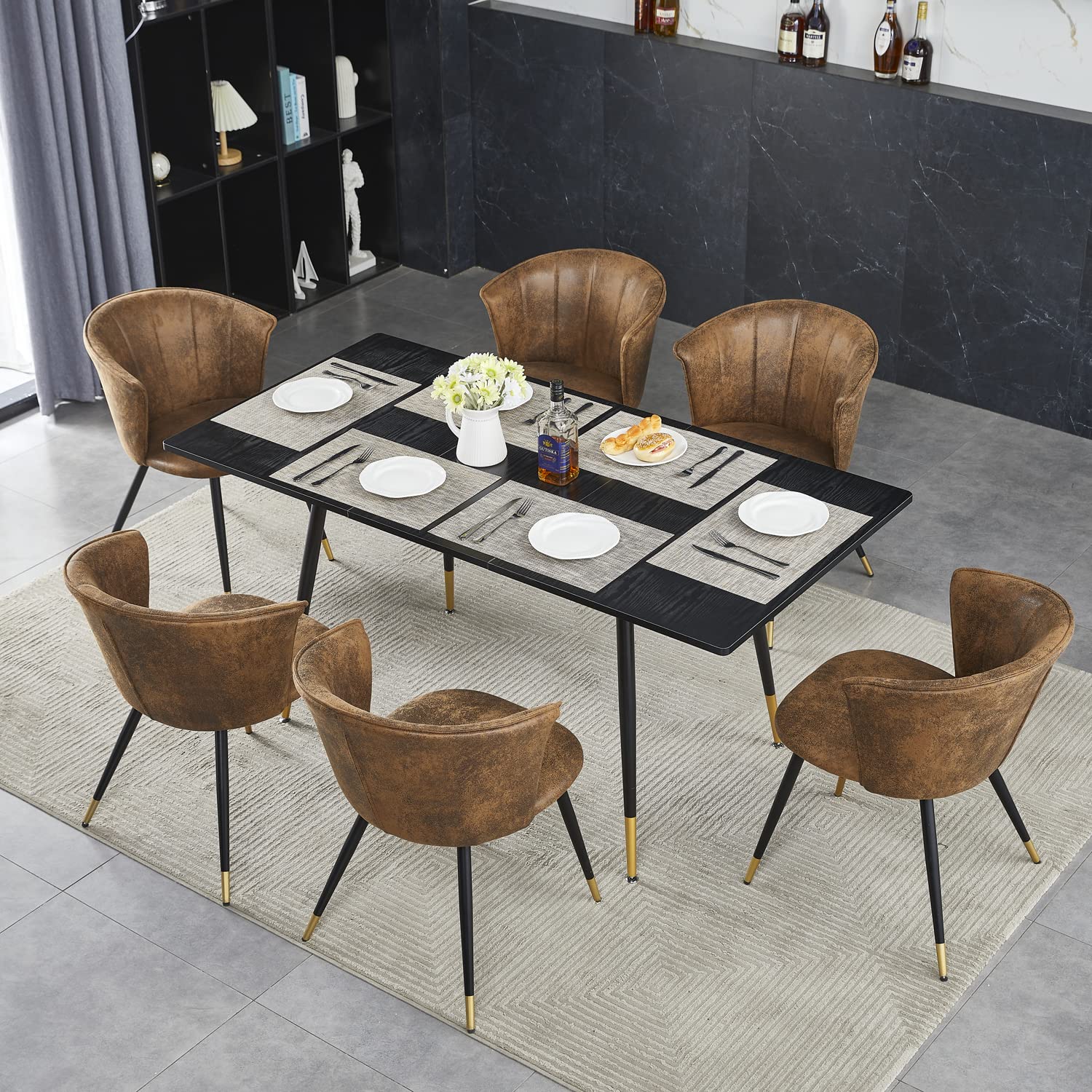 MEUBLE COSY Tavolo da Pranzo Allungabile Cucina Tavolino da Soggiorno per 4-6 Persone, Stile Industriale, Struttura in Metallo, Nero e Oro, 120-160x80x75cm