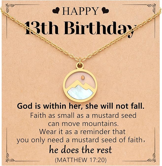 Happy 11th 13th 14th 16th Birthday Gifts Gold Moving Mountains Mustard Seed Necklace for Women Girls