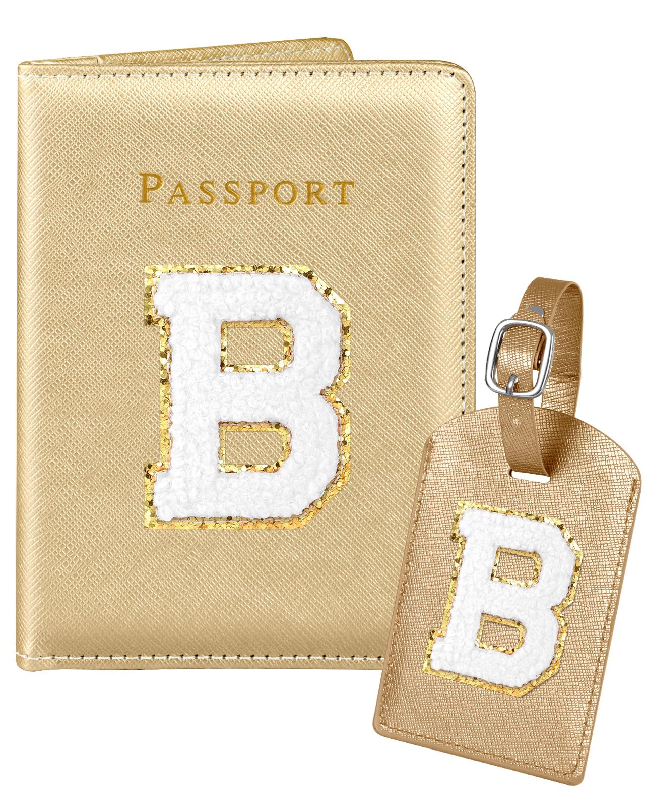 Slohif Passport Holder Initial Lugguage Tag Set Suitcase Cover Wallet Case for Travel Women - Leather Letter Passport Book Personalized Organizer Card