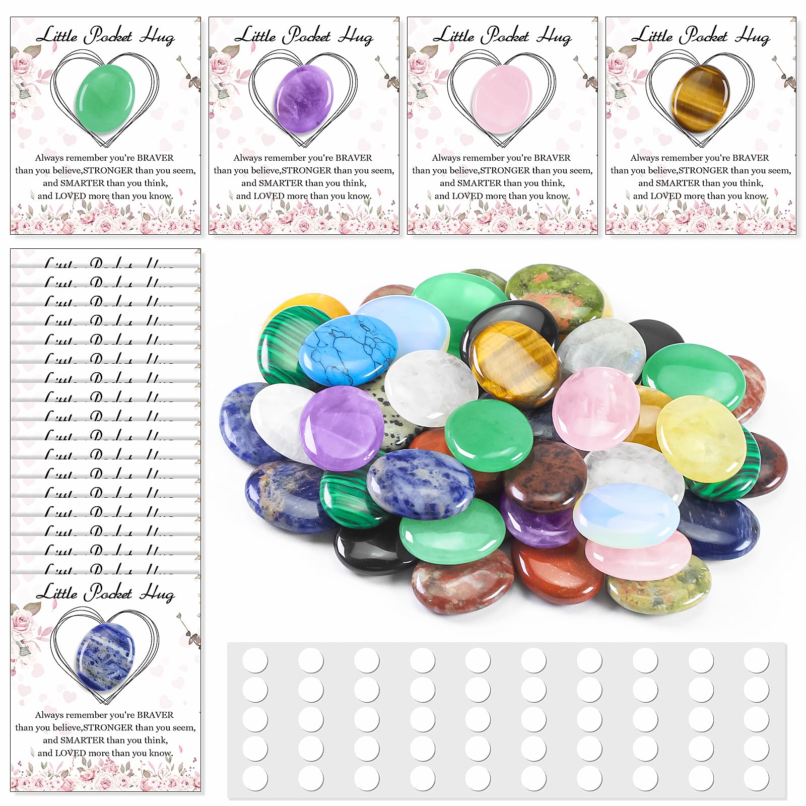 Pocket Hug Bulk Token Natural Crystal Oval Stones with Hug Cards - Pocket Hug Bulk Exchange Gift for Friends, Family, Colleagues, Employees