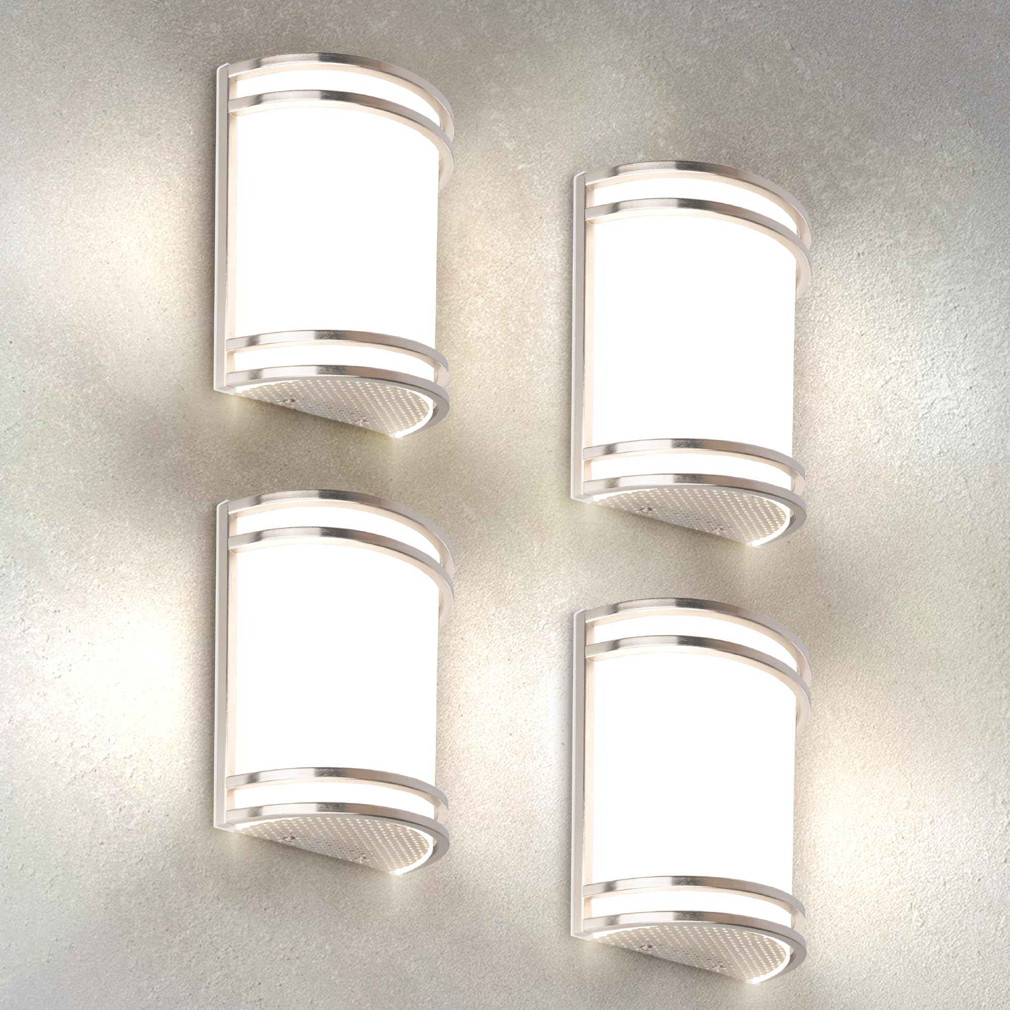 ASD Indoor LED Wall Sconce Lights - 8 Inch 15W Brushed Nickel Modern LED Wall Sconces Hardwired - ETL Dimmable 3000K 4000K 5000K Adjustable Sconce Light Fixture for Bedroom, Hallway, 4 Pack
