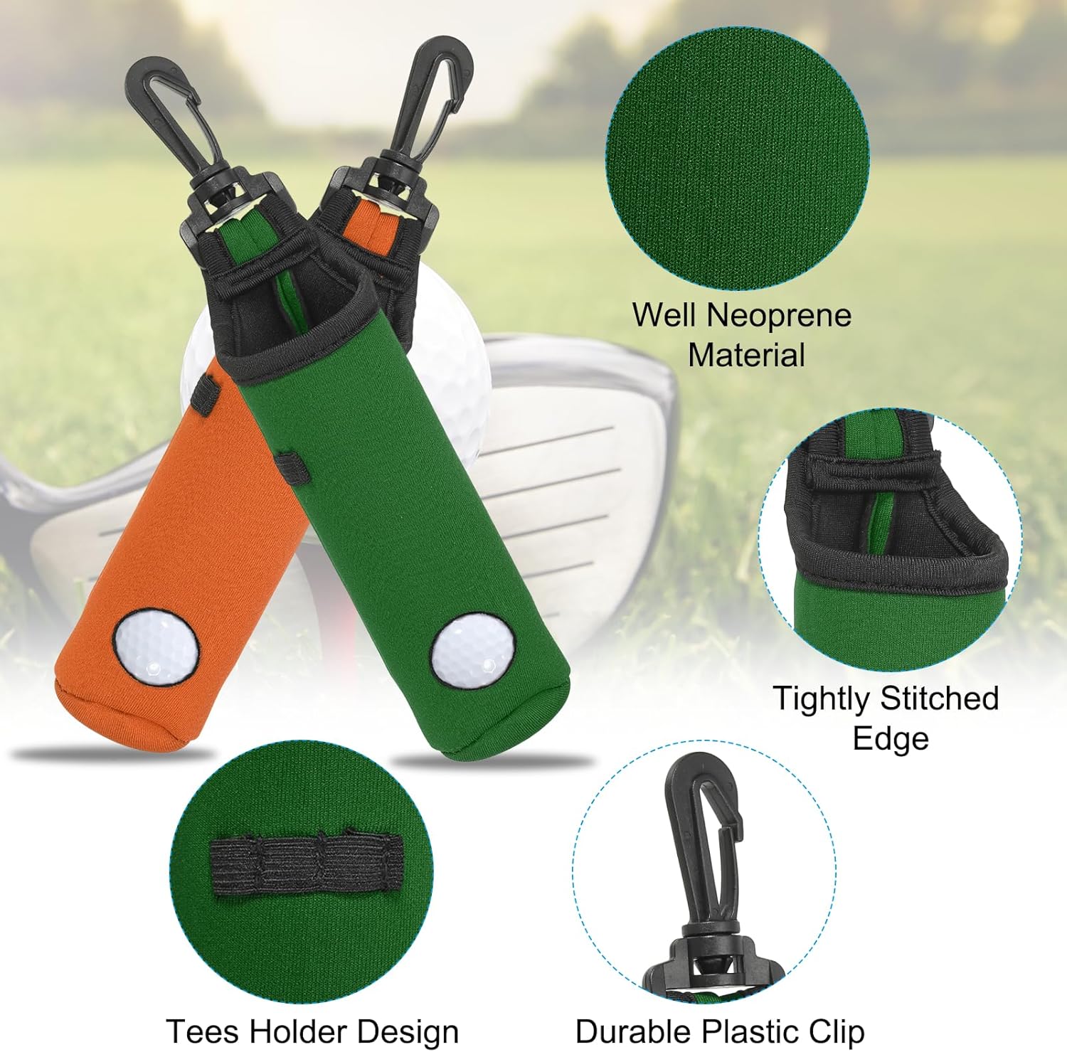 PATIKIL Golf Ball Carry Bag, 2 Pcs Golf Tee Holder Pouch Portable Neoprene Golf Ball Holder with Clip for Men and Women Storage Gifts, Forest Green - Image 3