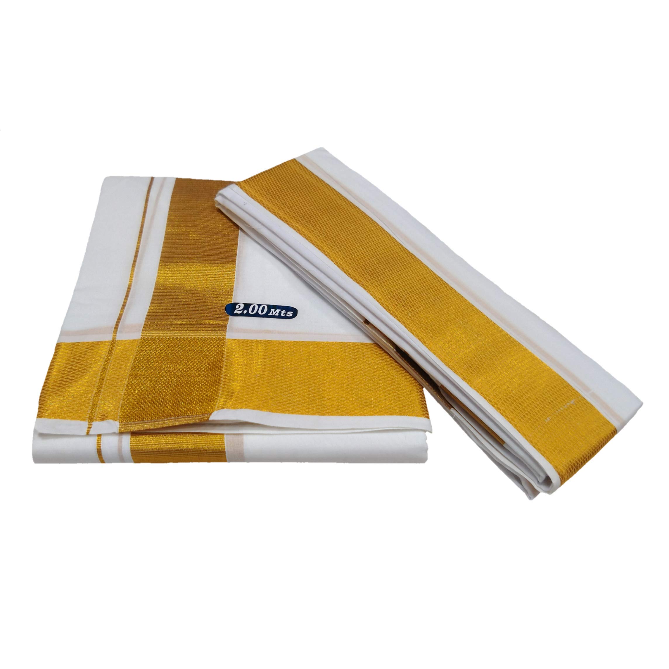 mps cotton cool 100% Cotton Men's Traditional Dhoti + Angavastram Set Golden Big Border 2.5 Inch 2.00 Mts Dhoti + 2.00 Mts Angavastram Set (Pack of 2 Piece)-picture-41