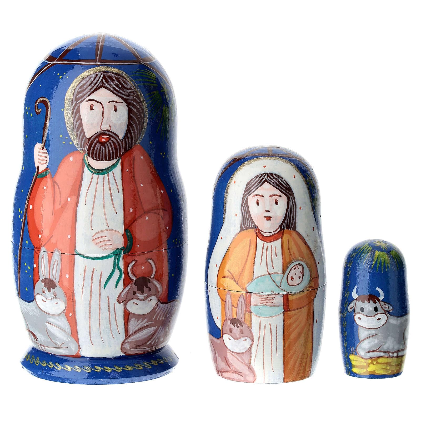Blue Russian Doll with Nativity, 4 in