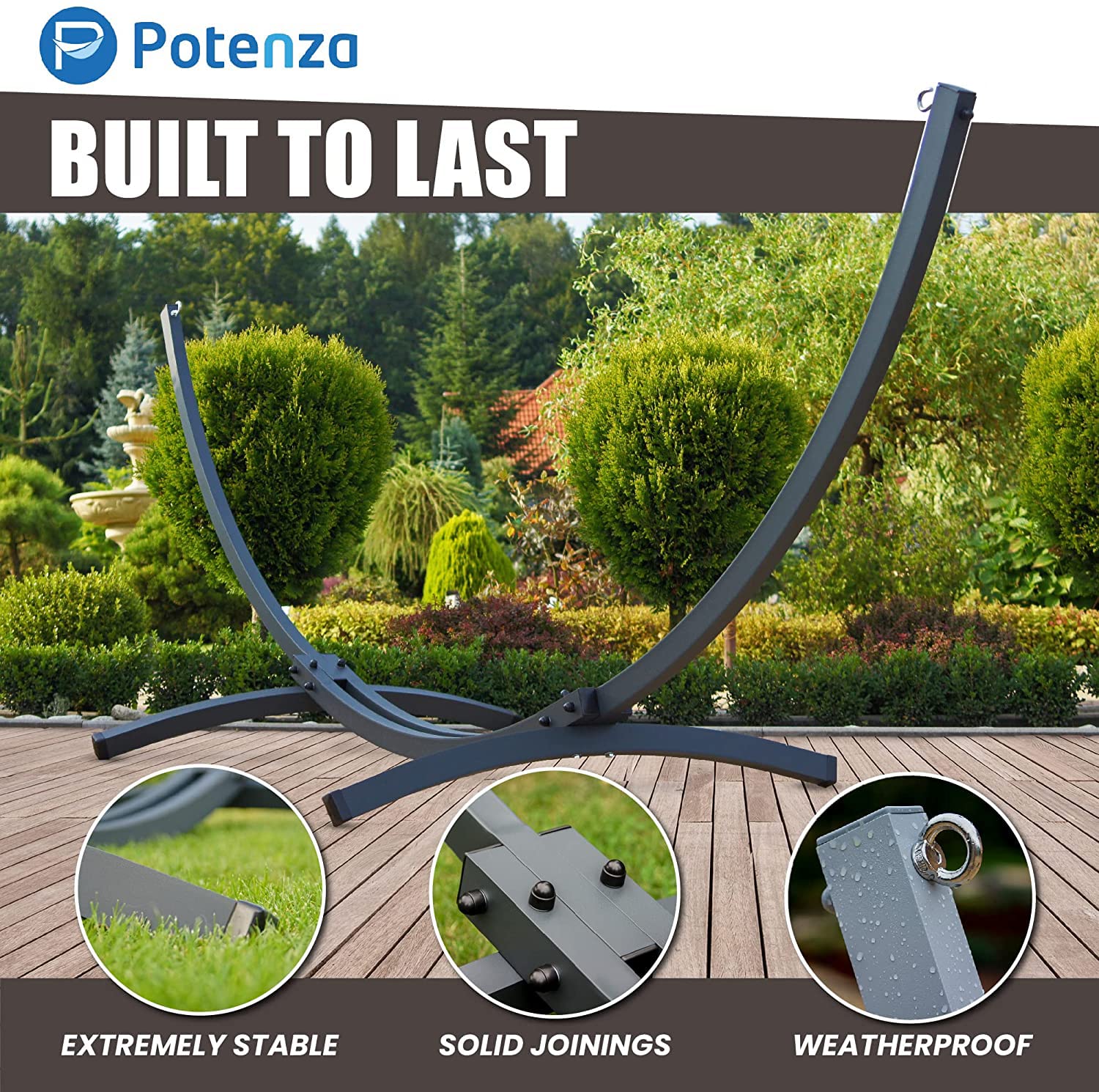 Potenza® Grande supporto amaca in acciaio resistente alle intemperie | Supporto per amaca per ambienti interni ed esterni (Grande, Graphite)
