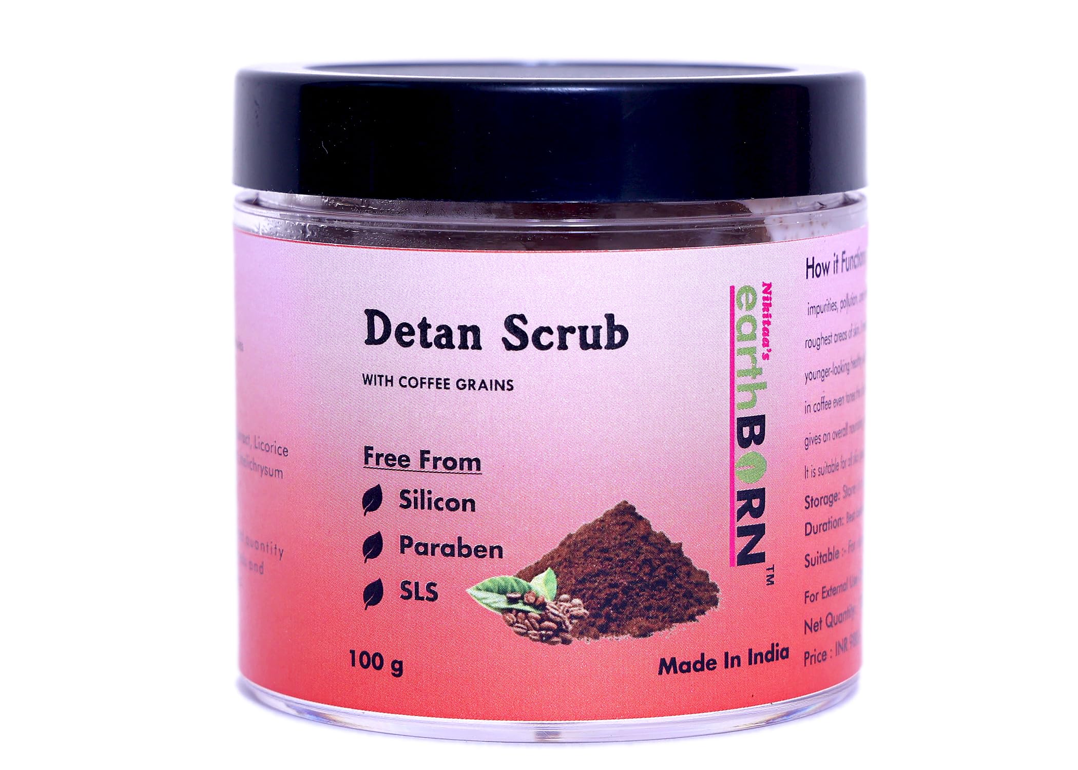 Nikitaa’s earthBORN Detan Scrub with Coffee Grains | 100% Vegan & Organic with skin polishing benefits | 100 grams