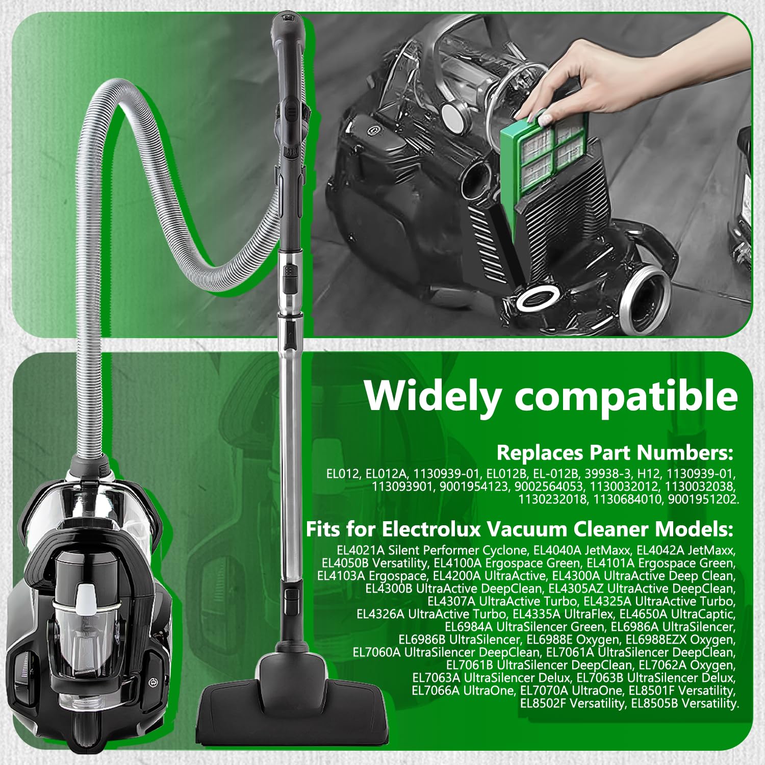 HASMX Hepa Filter Replacement for Electrolux Vacuum Cleaner EL4021A EL4040A EL4042A EL4050B EL4100A EL4101A EL4103A, Replaces Part Numbers EL012, EL012A, S-filter HEPA Vacuum Filter, Green (1-Pack)