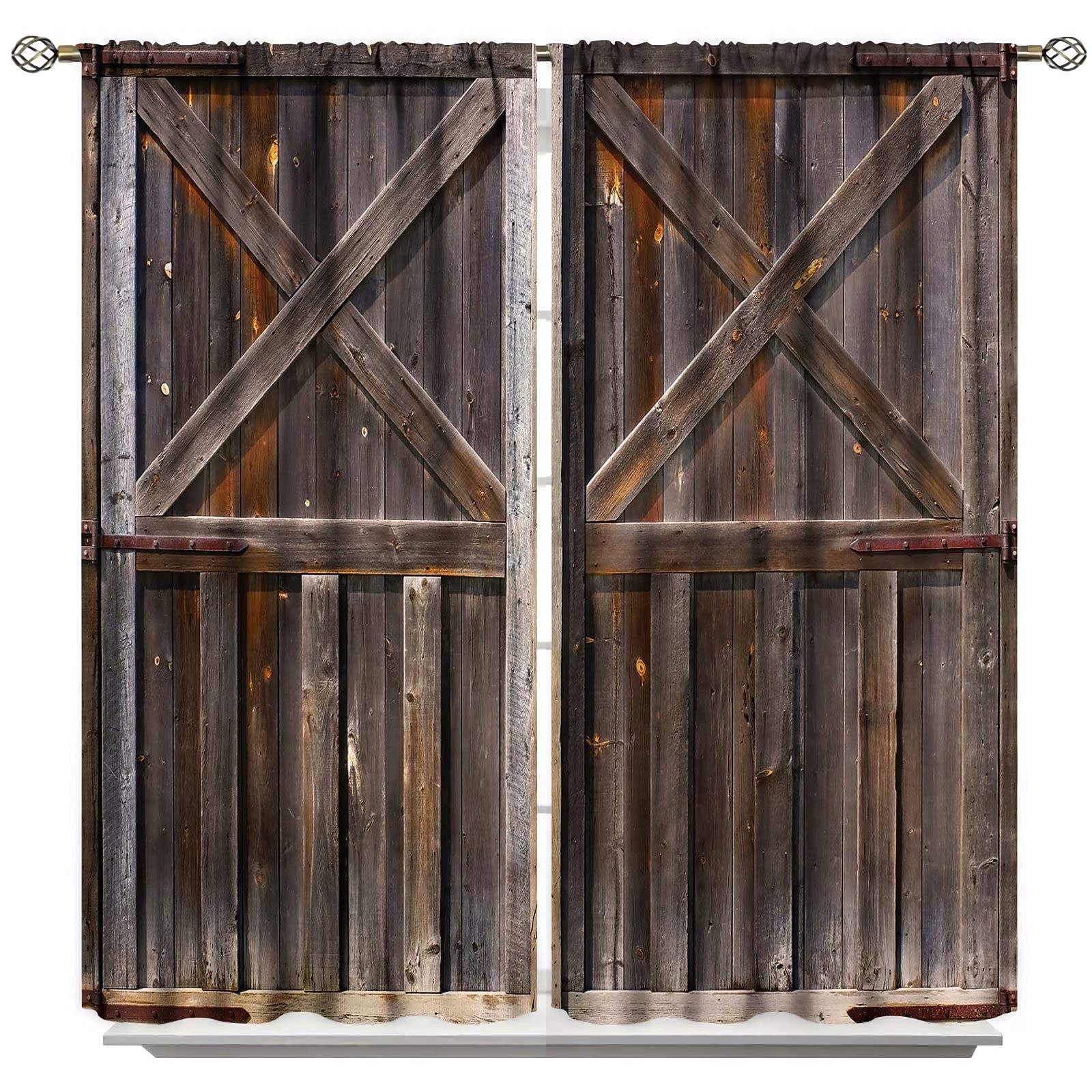 GY Wooden Window Curtains Wooden Barn Door Grommet Drapes for Living Room 85x85inch(214x214cm)