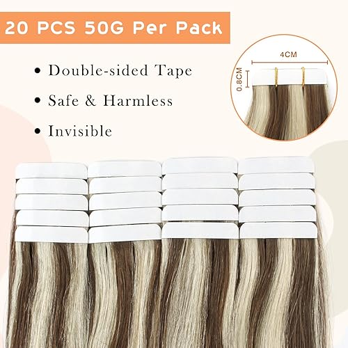 Miniatura 3 de YME YME - Extensiones de cabello humano con cinta adhesiva, reflejos naturales, castaño a marrón chocolate a rubio platino, extensiones de cabello