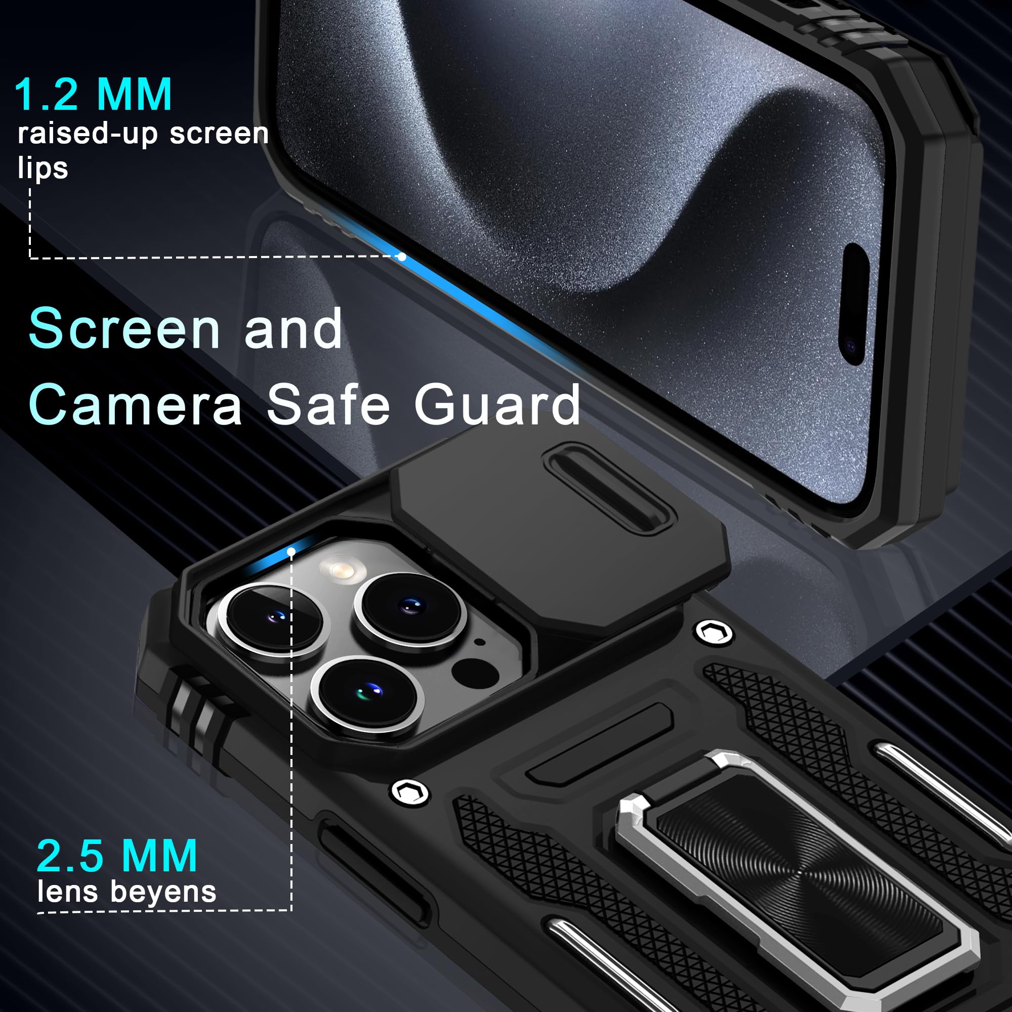Custodia per iPhone 12 / iPhone 12 Pro protezione fotocamera scorrevole, resistente agli urti, con supporto ad anello, supporto e porta carte Verde