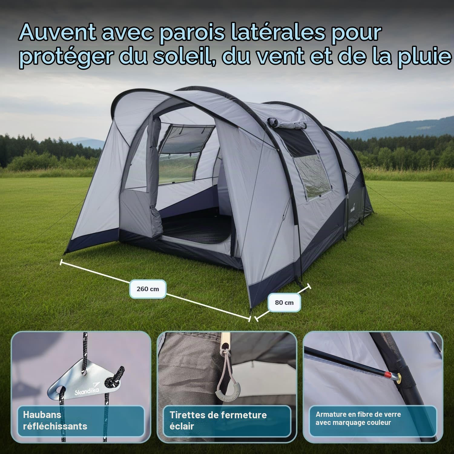 Skandika Tente Tunnel Isken 3 | Tente de Camping pour 3 Personnes, moustiquaire, Tapis de Sol Cousu, étanche, avancée | Tente de Festival, Plein air