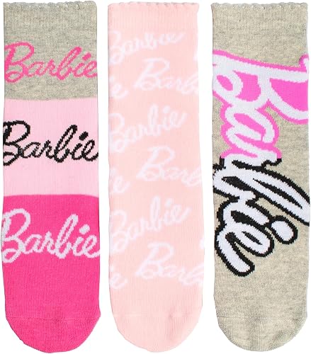 Mattel Barbie Anklet Socks for 9-12 Years Girls, Pink, 3-Pack