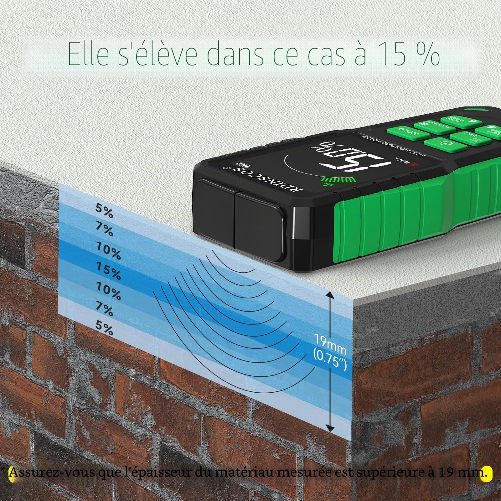 Testeur Humidité Non Destructif Rechargeable Détecteur Mur Humidimètre avec Alarme Automatique pour Béton Bois Maçonnerie