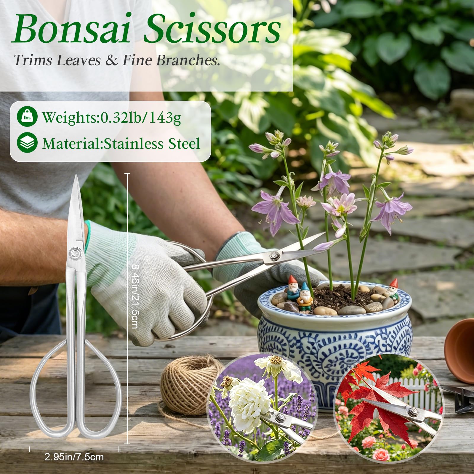 4-teiliges Bonsai-Werkzeugset, Bonsai-Baumwerkzeug, Knaufschneider, Konkavschneider, Pflanzenpflege- und Wurzelhaken, Gartenpflege-Set mit Aufbewahrungstasche