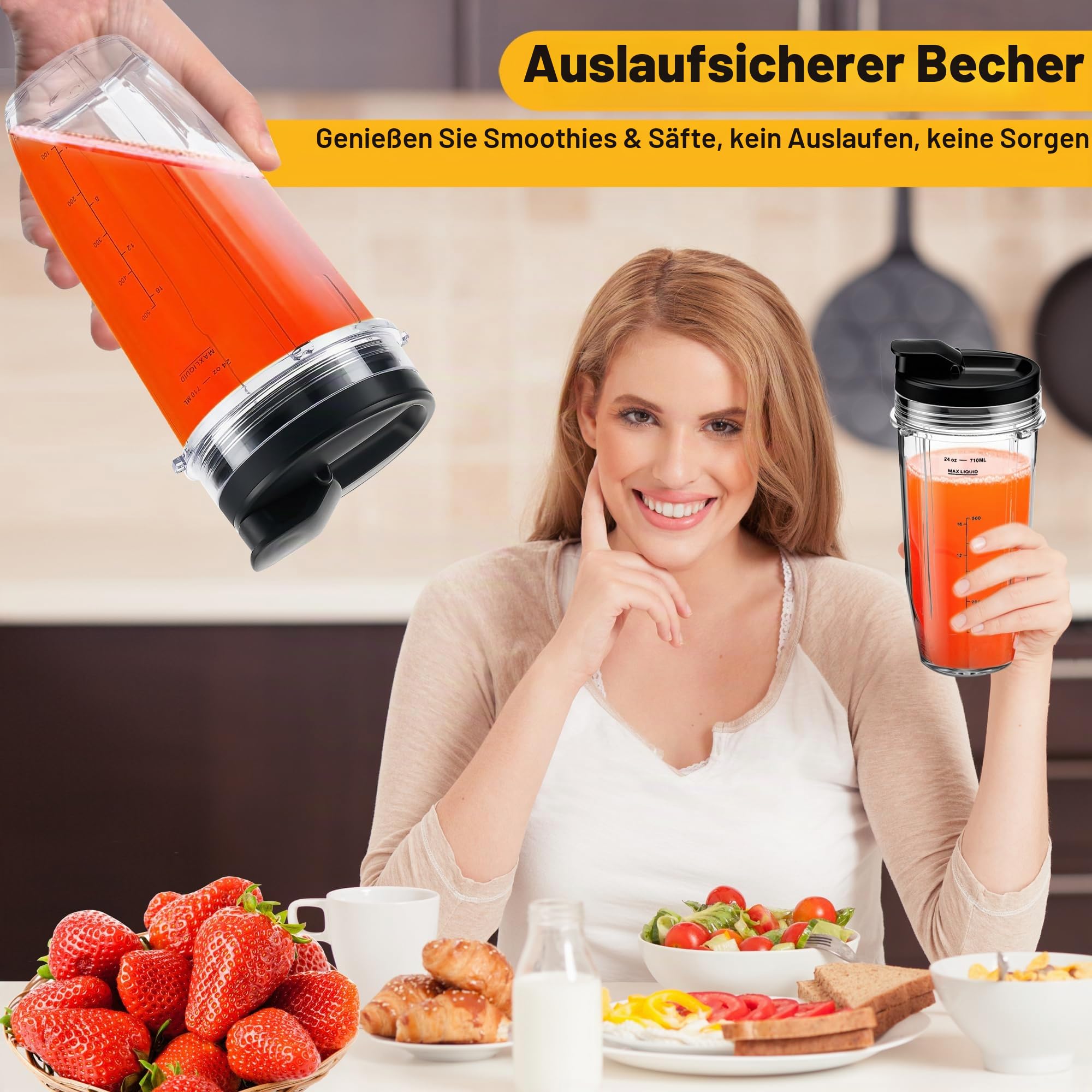 2 Stück Ersatz 32oz Blender Cup mit Sip & Seal Deckel Kompatibel mit Nutri Ninja BL450 BL454 Bl455 BL456 BL480 BL481 BL482 BL490 BL640 BL642 BL682 SS101 SS401 SS351 Nutri Ninja Auto IQ Serie Blender