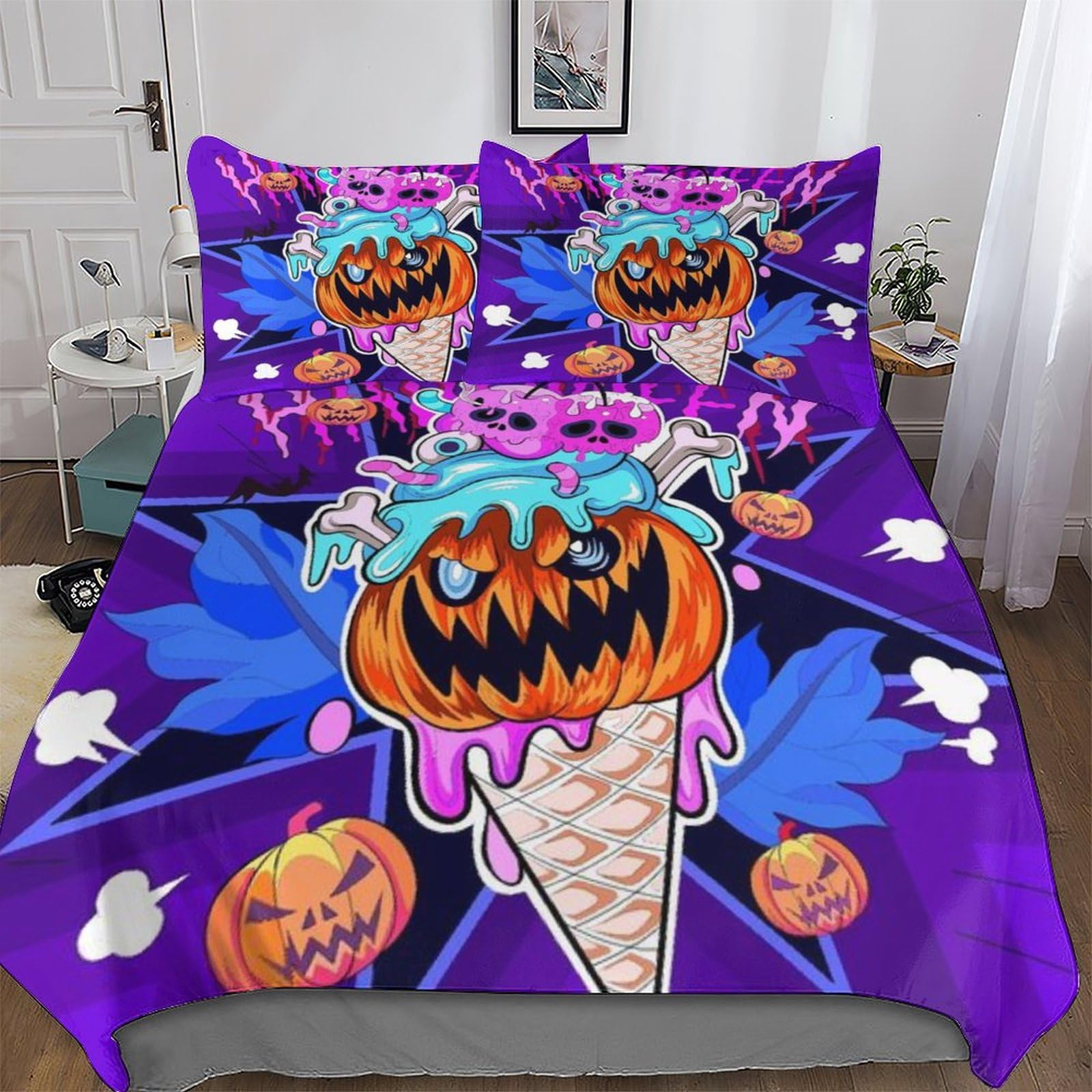 Housse de couette Halloween citrouille 3D pour chambre d'enfant King