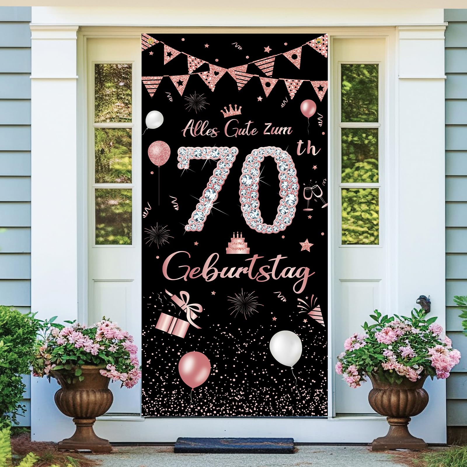 Geburtstagsbanner 'Happy 70th Birthday' – 3x0,5 M, Schwarz-gold – Wiederverwendbare Partydekoration