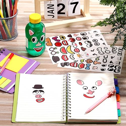 Miniatura 10 de Tenceur 48 hojas de calcomanías de boca para manualidades, payaso, boca, ojos, nariz, calcomanías para hacer una cara, calcomanías creativas de
