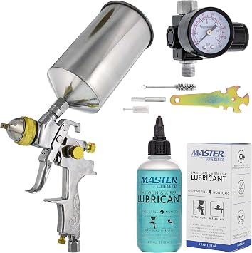 TCP Global 1.3mm HVLP Spray Gun-Gravity Feed-auto Paint Basecoat Clearcoat with Air Regulator & Spray Gun and Airbrush Lubricant, 4 Ounce