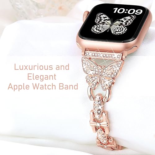 Miniatura 3 de wipalor Correa de mariposa para Apple Watch de 1.614, 1.575 y 1.496 pulgadas, para mujer, correas elegantes de metal para iWatch de 1.575 pulgadas