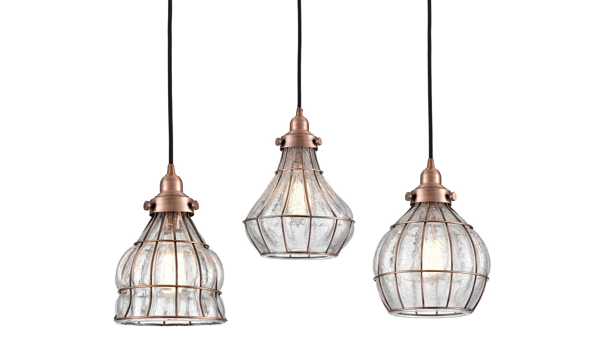Image of YUBOLE Kitchen Pendant Light Red Antique Copper with Cracked Glass Shade