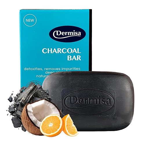 Dermisa Barra de carbón  Barra de limpieza suave natural  Contiene carbón activado, aceite de coco, manteca de karité, vitamina C y regaliz  Sin