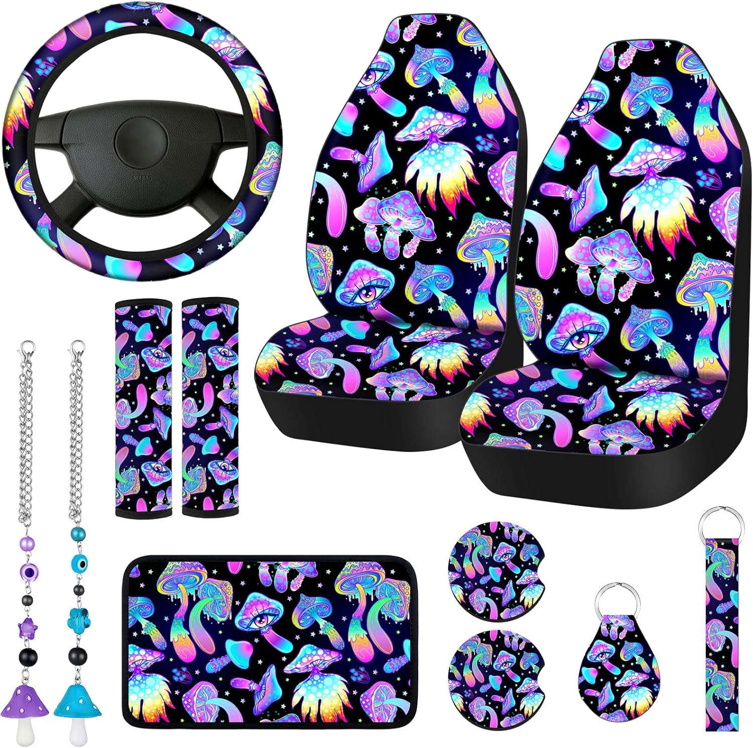 Estune 12 Pcs Car Seats Covers Mushroom Car Seat Covers