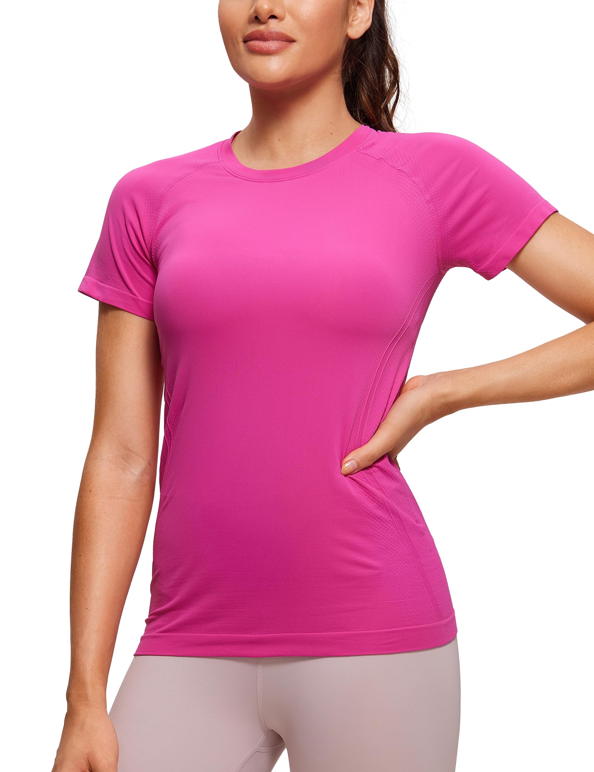 CRZ YOGASeamless Workout Tops for Women Short Sleeve Athletic Tees Breathable Gym Running Yoga Shirts