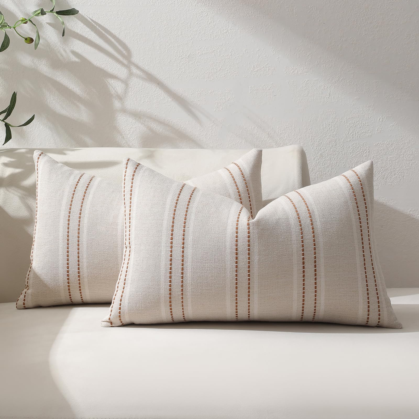 Hckot Fall Throw Pillow Covers 12x20 Set of 2 Striped Pillow Covers Caramel