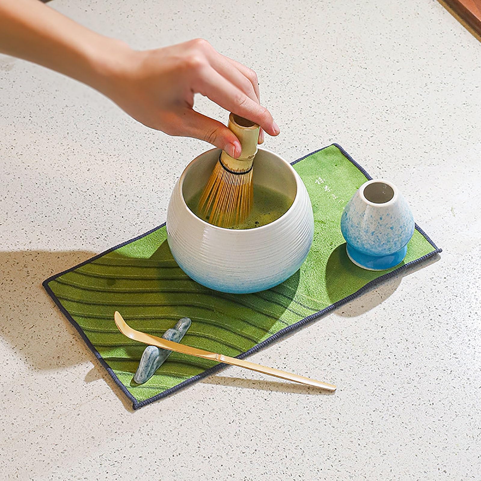 Kit Complet De Cérémonie De Thé Matcha 7 Pièces Complet Matcha Kit 7 Pièces, Bol Bec Verseur, Bambou Fouet, Support, Cuillère, Tamis INOX Et Accessoires - Idéal Cadeau(A)