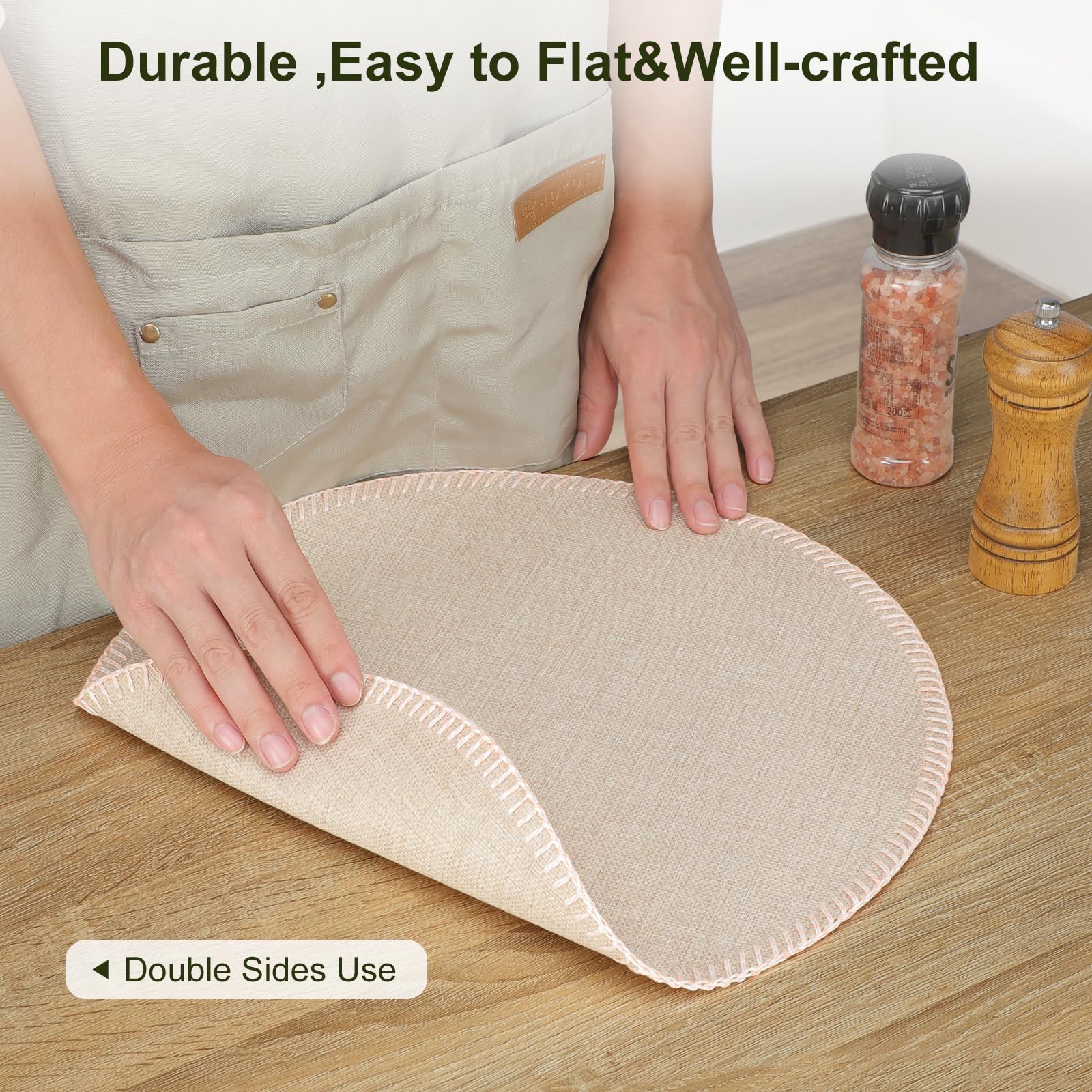 Rinpon Round Placemats Set of 8, Machine Washable Linen-Like Cloth Place Mats & Heat-Resistant for Dining Table - Image 4