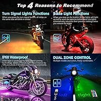 Vista 4 de 8 piezas de kit de luces LED RGB para motocicleta con mando a distancia APP/RF, luces de tira de doble zona con señal de giro y freno, luces