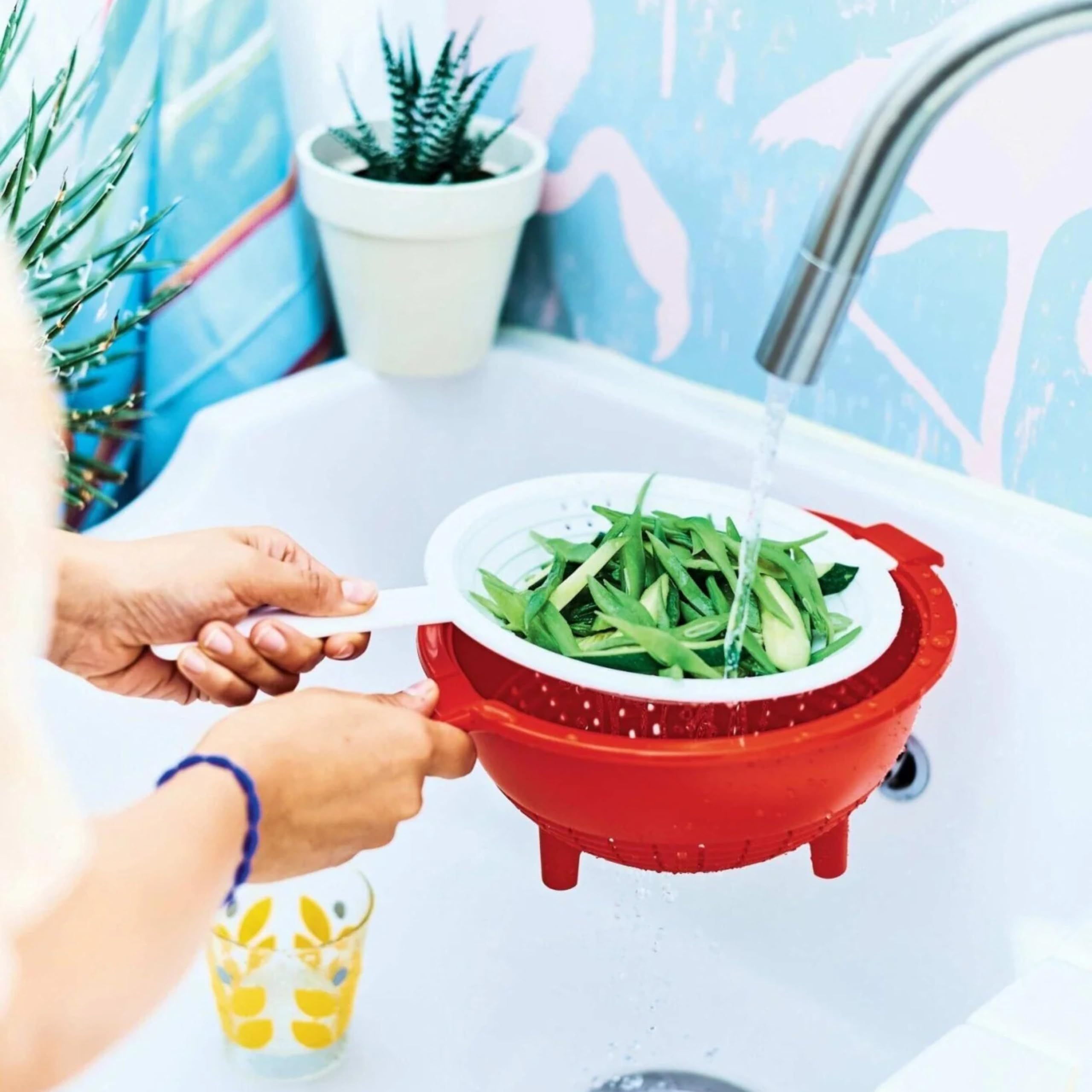 Tupperware Doppelsieb in Rot und Weiß