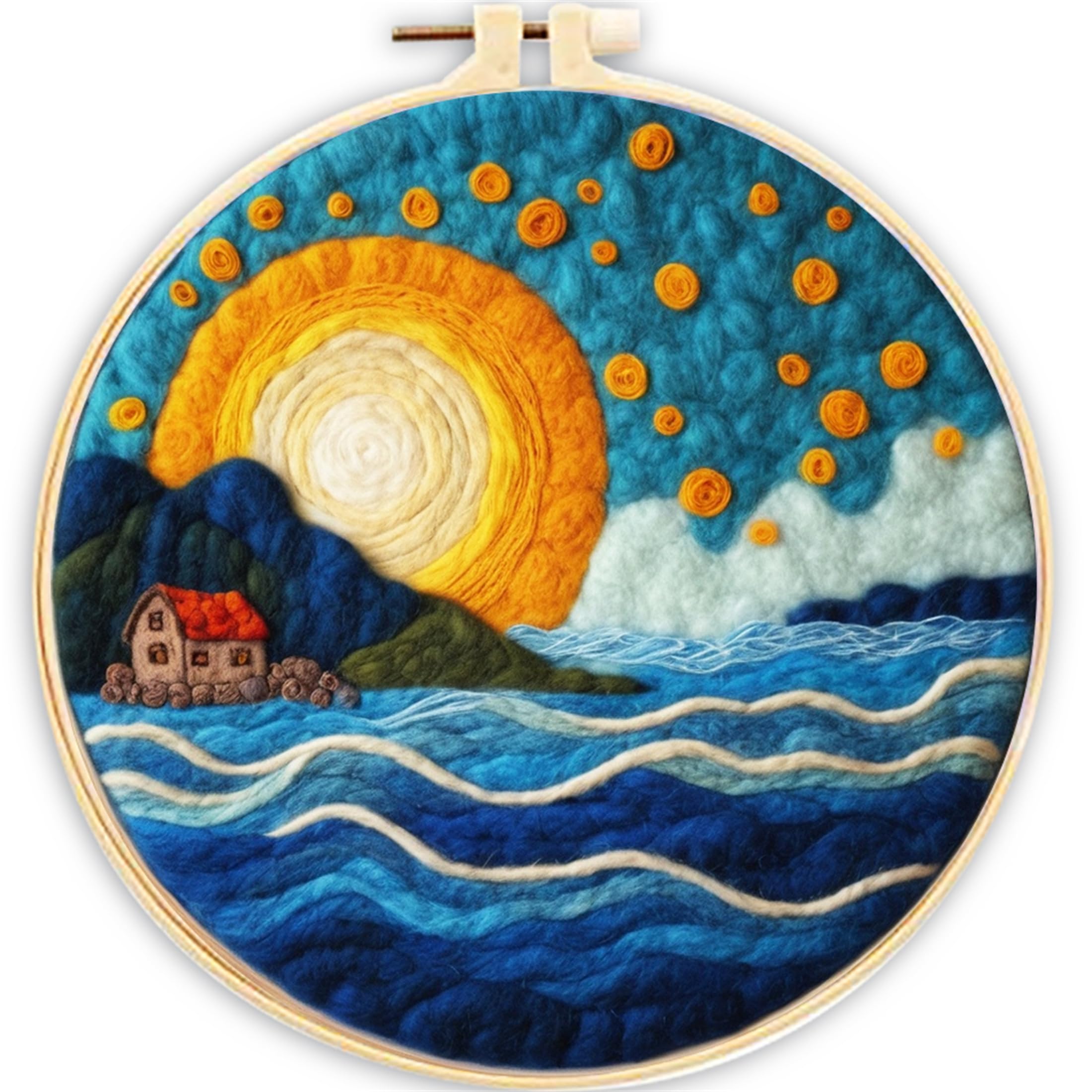 SARBUTER Needle Felting Kits, DIY Wool Felt Starer Needle Felting Embroidery Kits for Beginners ，Suitable for Giftware Home Decoration (Rising Sun by The Sea)