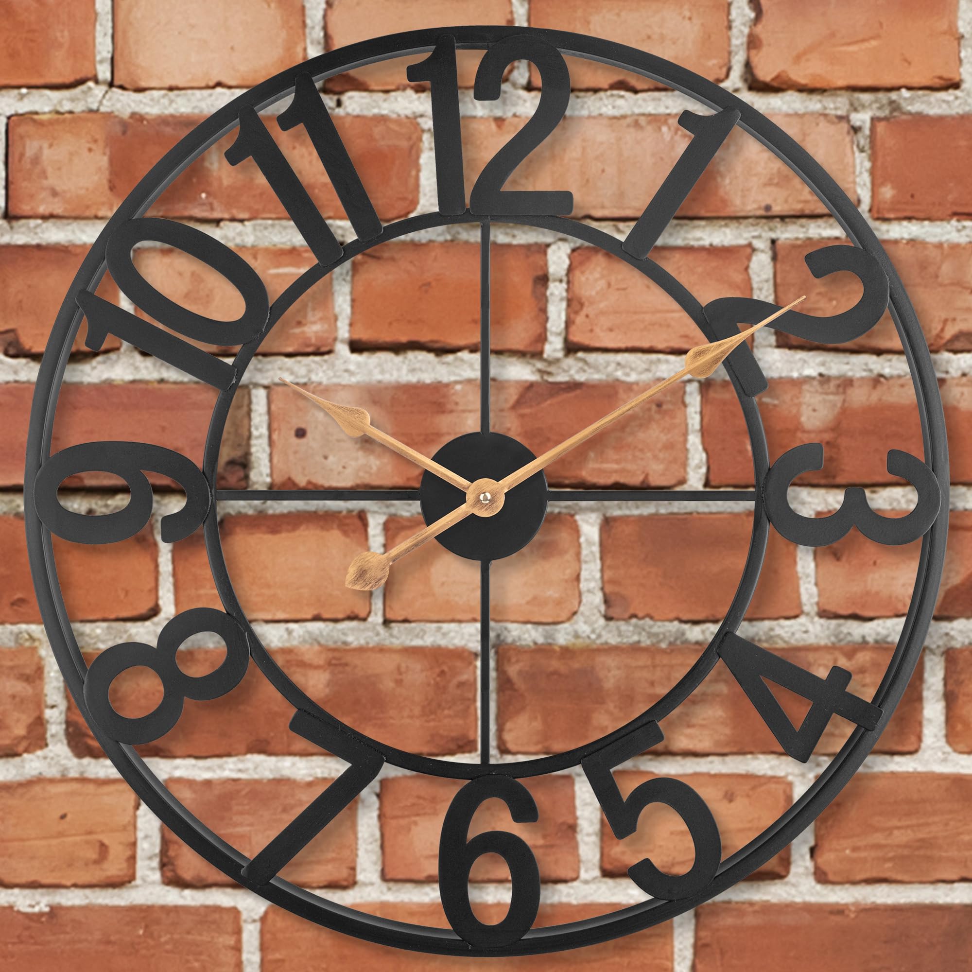 Horloge murale d'extérieur haut de gamme en métal noir avec grands chiffres lisibles de 35cm