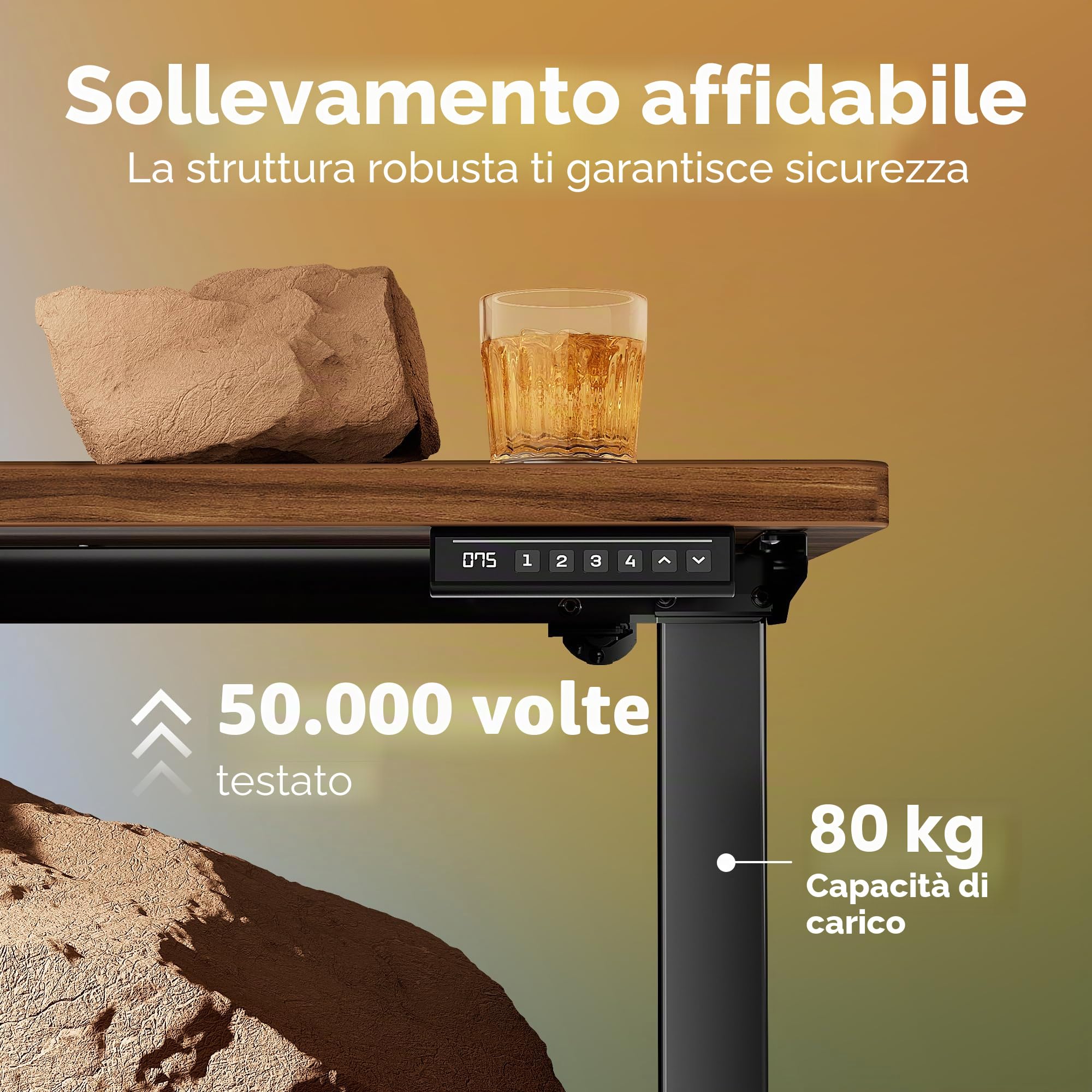 HUANUO Scrivania Regolabile in Altezza 80 x 48 cm, 4 impostazioni di altezza, scrivania elettrica per casa, ufficio e computer, standing desk, Noce Nero