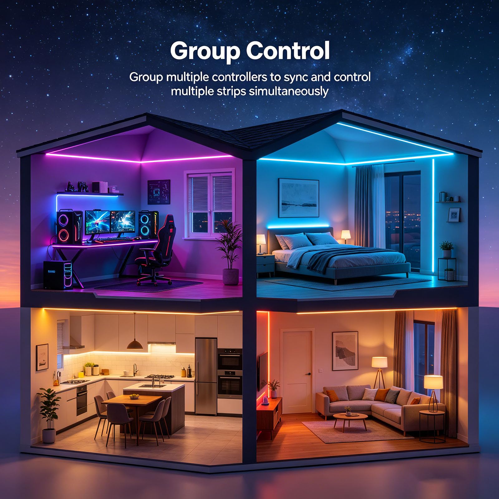 Striscia LED RGBW COB Bianco Freddo 6000K 10M 24V CRI 90+ | Sincronizzazione Musicale Multicolore Dimmabile 7840LEDs Larghezza 12mm RGB+6000K Kit per Camera da Letto, Sala Giochi, Feste