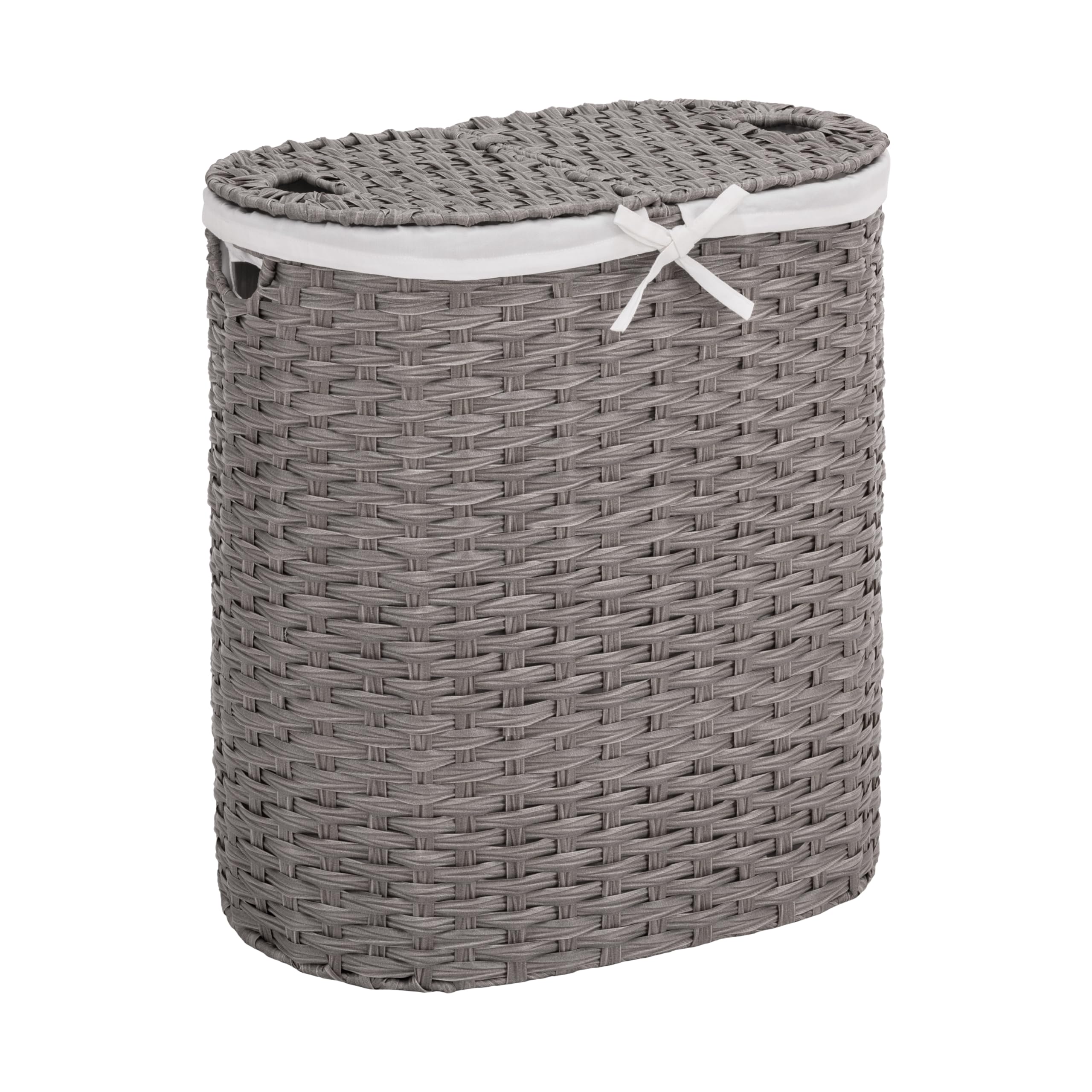 Seville Classics Premium Handwoven Portable Laundry Bin Basket with Carrying Handles, Household Storage for Clothes, Linens, Sheets, Gray, Oval Hamper