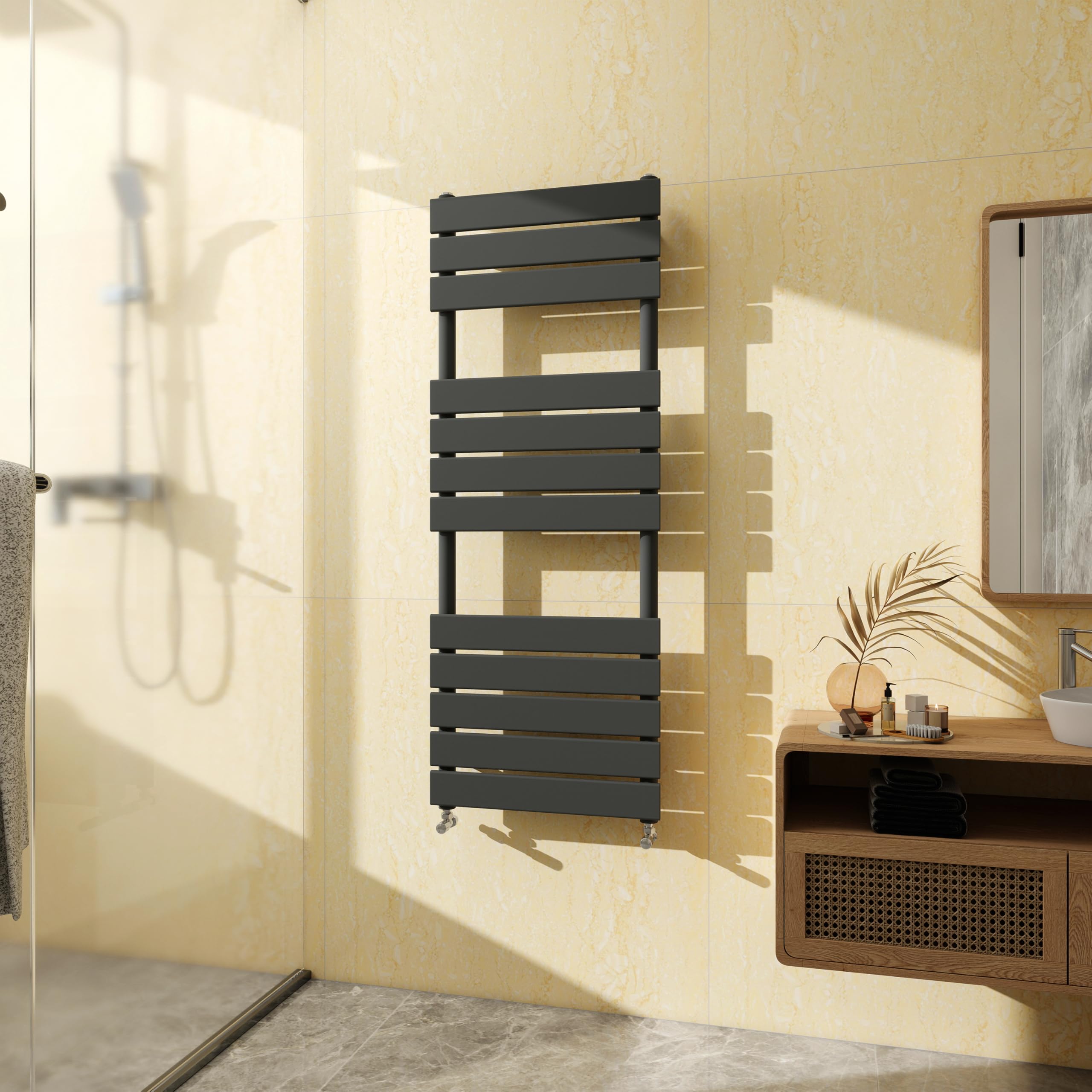 SKY BATHROOM Flat Panel Towel Rail Radiator,Wall Mounted Central Heating Ladder Rad 1200X450mm Anthracite