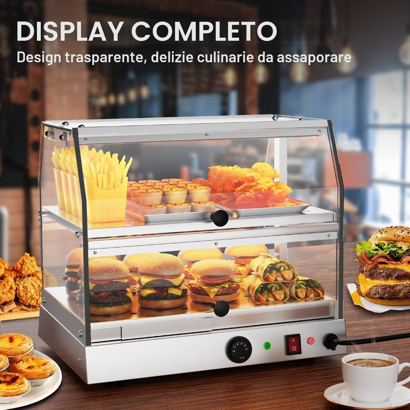 TAIMIKO Scaldavivande commerciale Cabinet Warmer Vetrina In Acciaio Inox 2 Livelli Pizza Warmer Display Cibo Caldo Pasticceria Più Caldo Piano di Lavoro Riscaldato Riscaldamento Vetrina Pasticceria