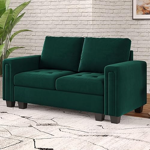 Belffin Sofá de dos plazas modular de terciopelo sofá de 2 plazas asientos de amor para espacio pequeño verde