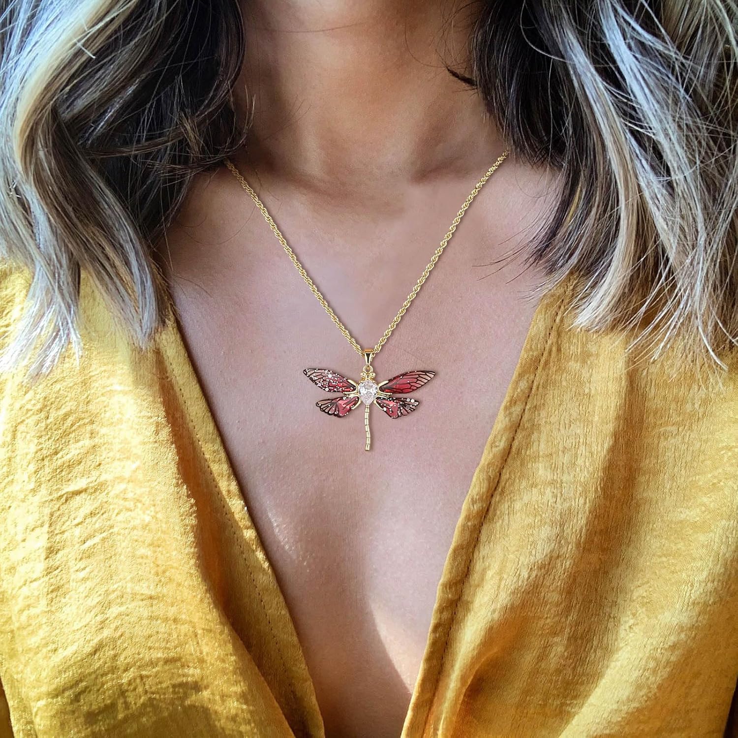 HZMAN 14K Gold-Plated Brass Necklace for Women Butterfly/Dragonfly/Butterfly Fairy Christmas Tree Gift - Image 3