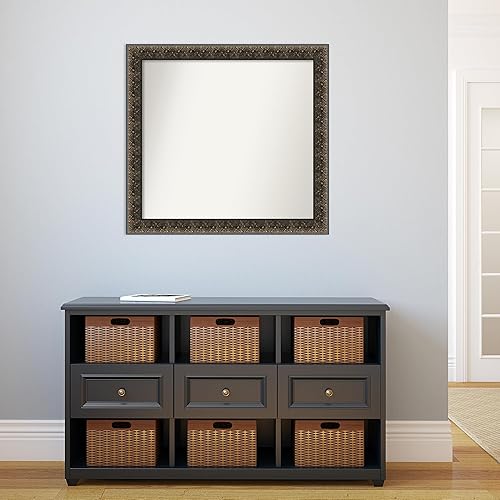 Miniatura 5 de Amanti Art Espejo de baño negro para sobre el fregadero, 31 x 33 pulgadas, espejo rectangular negro con relieve de Intaglio, marco de madera