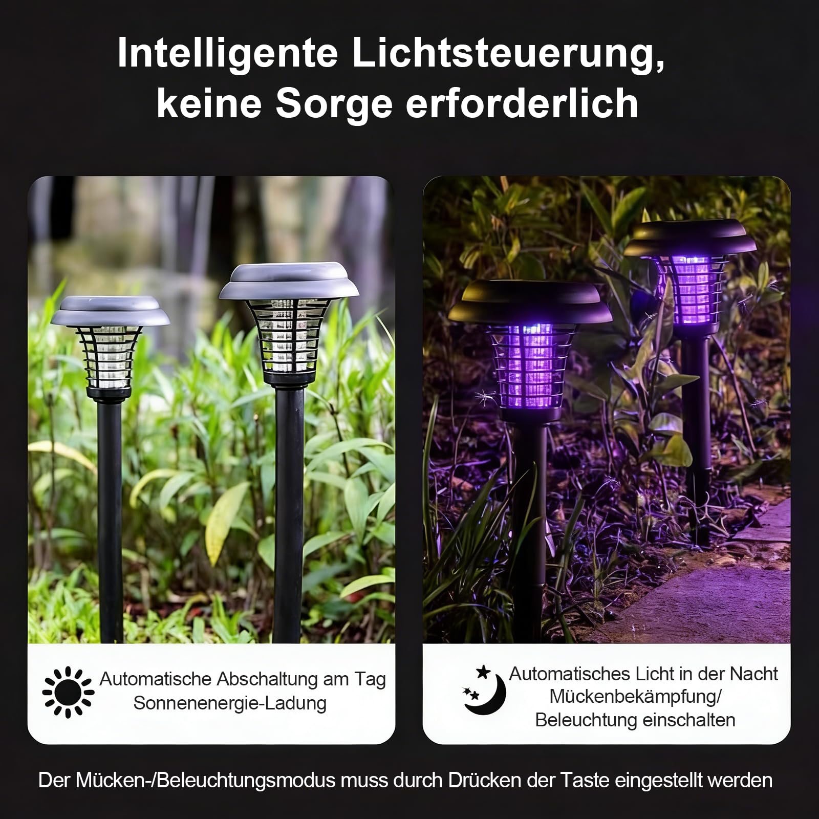 Solar-Mückenfalle,4-Pcs,Außen-Insektenvernichter Elektrisch,Wasserdichter-Mückenlampe,UV-Licht und Weißlicht,Automatik-Lichtschaltung,Für Hinterhof & Garten (4-teilig)