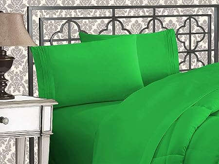 Elegant Comfort Luxurious 1500 Premium Hotel Quality Microfiber Three Line Embroidered Softest 4-Piece Bed Sheet Set, Wrinkle and Fade Resistant, California King, Emerald Green