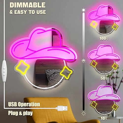 Miniatura 4 de GGK Sombrero de vaquera, letrero de espejo de neón, sombrero de vaquera, luz de neón, sombrero de vaquera, espejo de neón en forma de bola de