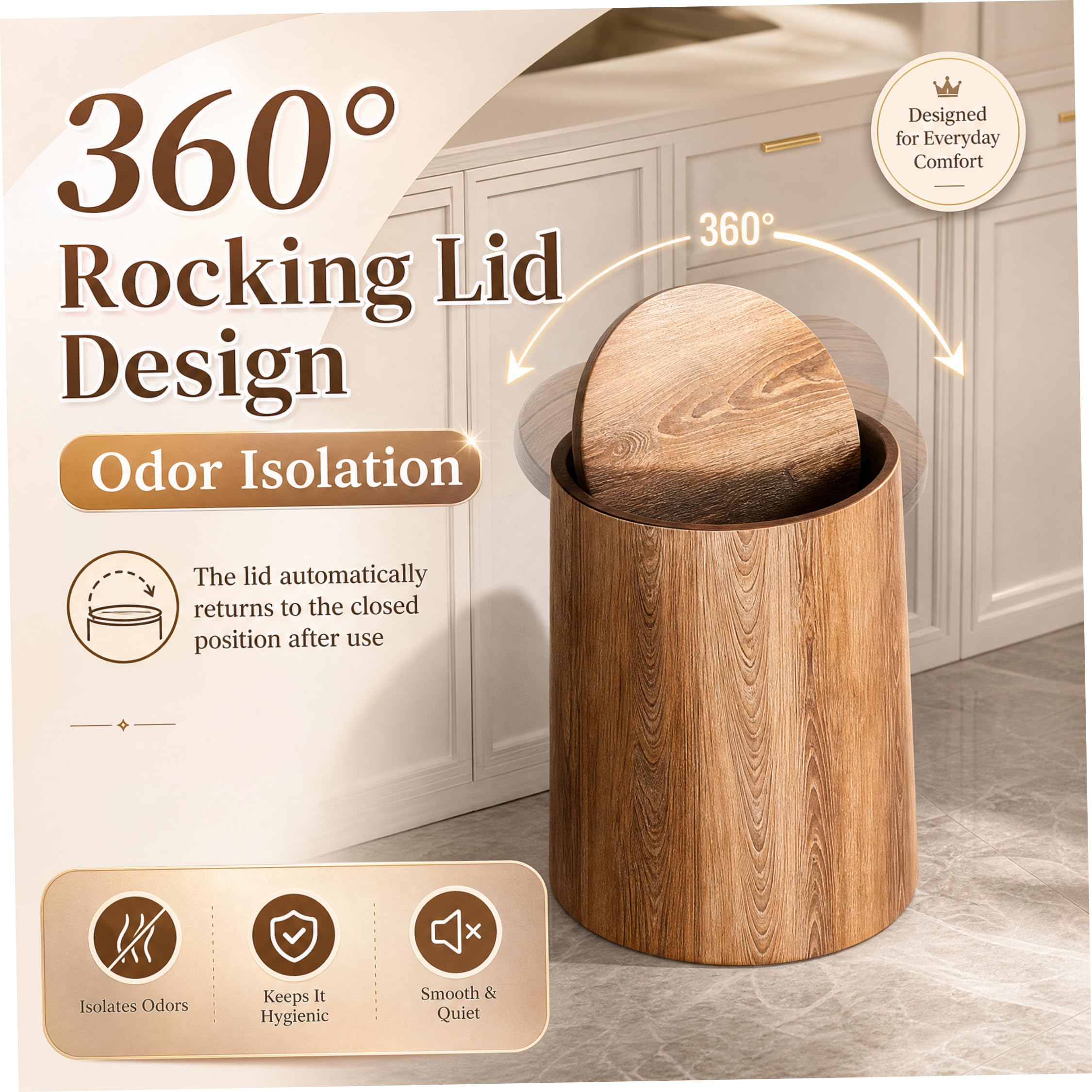 Pattumiera Coperta, Pattumiera con Parte Superiore Oscillante a Doppio Strato con Coperchio Cestino per Rifiuti in plastica con Grana del Legno per Home Office Hotel, 9X11 Pollici, Marrone, Pattumier